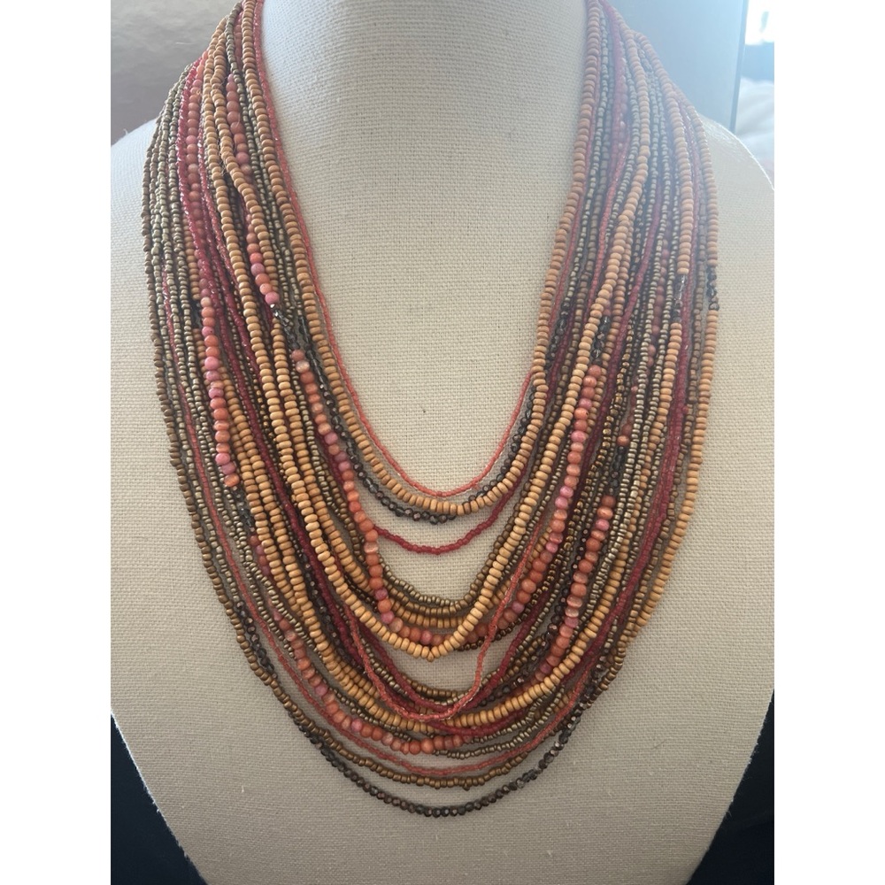 Chico's Multistrand Beaded Necklace in Coral, Peach, Bronze